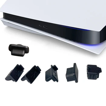6 szt. Czarny silikon pyłowe wtyczki USB Zestaw HDM interfejs anty-osłonę pyłoszczelna wtyczka do PS5 konsola do gier akcesoria, części zamienne