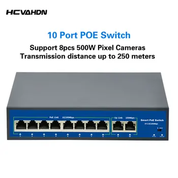 8Port POE Ethernet Switch 52V VLAN 10/100 Mbit / s IEEE 802.3 Af/at standardowy przełącznik sieciowy POE dla CCTV, kamery IP Wireless AP 250M