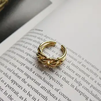 925 Srebro Przemysłu Wiatr Otwarte Pierścienie Złoto Moda Nieregularne Twist Crud Łańcucha Regulowane Pierścienie Dla Kobiet Wykwintne Biżuteria