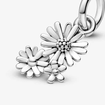 925 srebro próby Stokrotka bukiet kwiatów zwisają Urok koraliki pasują oryginalne Pandora charms bransoletka wisiorek naszyjnik biżuteria