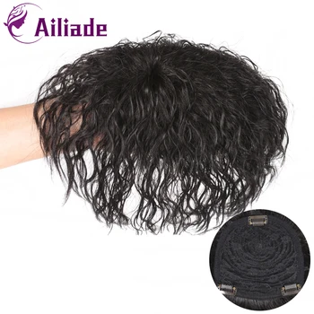 AILIADE syntetyczne kawałki włosów clip-in treski włosy kręcone z grzywką frędzle top zamknięcia spinki do włosów dla kobiet, brązowy, czarny