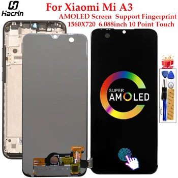 AMOLED ekran dla Xiaomi Mi A3 A 3 wyświetlacz LCD ekran dotykowy Obsługa linii papilarnych wymiana ekranu Xiaomi Mi A3 z ramką