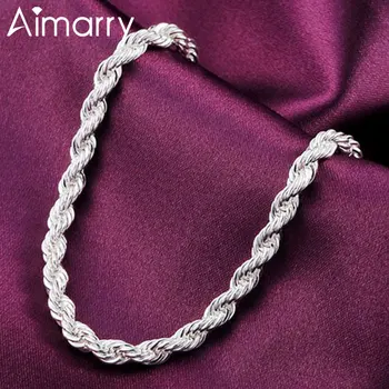 Aimarry srebra próby 925 4 mm skręcone liny łańcuch bransoletka dla kobiet, mężczyzn Urok partii prezenty ślubne biżuteria