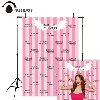 Allenjoy 15 16 17 18th Birthday Party for Girl Photography background Secret Pink Stripe Angle Wing Selfie Custom Background