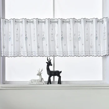 Amerykański styl haftowane zasłony kuchenne krótkie rustykalne dekoracje dla domu boże Narodzenie biały kurtyny drzwi
