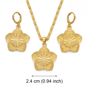 Anniyo Gold Color Flowers Jewelry set wisiorek naszyjniki i kolczyki zestawy dla kobiet Dziewczyny dekoracje ślubne prezent #017716