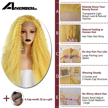 Anogol Free Part Red/Yellow Long Kinky Curly Wigs for White Women Blonde Mixed Brown syntetyczne koronki przodu peruka cosplay-imprezy