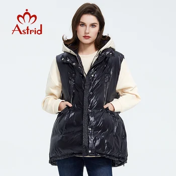 Astrid 2020 wiosna jesień kobiety bez rękawów kurtka płaszcz ciepła kurtka kobiety cienka bawełna Temat z kapturem czarny bawełniany kamizelka ZR-7219