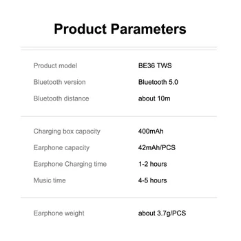 BE36 TWS Wireless Bluetooth Headphones V5.0 Touch Control Słuchawki Stereo HD talking True Wireless Dual Earbuds Bass Sound