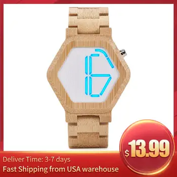 BOBO BIRD cyfrowy zegarek dla mężczyzn noktowizor bambusowe zegarki sportowe mini led zegarek szybka wysyłka z USA