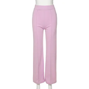 BOOFEENAA modne fioletowe spodnie z wysokim stanem dla kobiet meble elastyczna talia casual temat spodnie sportowe spodnie C87-AA72