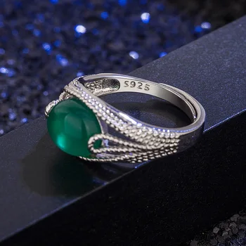 BaliJelry retro pierścień 925 srebro biżuteria owalne Szmaragd kamień szlachetny otwarty pierścień dla kobiet ślub zaręczyny akcesoria hurtownia