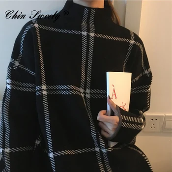 Bawełniany płaszcz z dzianiny swetry damskie połowa golf z długim rękawem zagęścić koreański sweter damski 2021 zima dziewczyna topy oversize