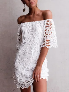 Biała koronkowa sukienka z odkrytymi plecami Sukienka mini kobiety lato Jurk Vestido blanco czarny płaszcz kąpielowy Sexy Sukienki tube dress bez ramiączek 2019