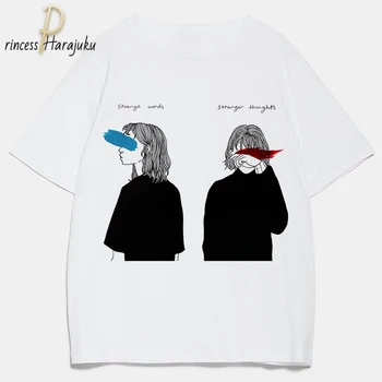 Białe nowe damskie koszulki Harajuku depresja z brodą Girl Printed Tee Summer Kawaii Damska koszulka z krótkim rękawem t-shirt topy kobiety 2020