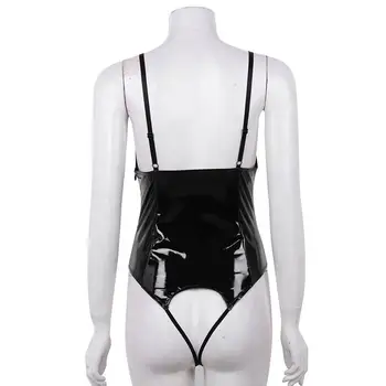 Bielizna Bodystocking Catsuit Femme Open Crotch Wetlook Lateks Egzotyczne Stroje Skóra Crotchless Sissy Klubowa Body