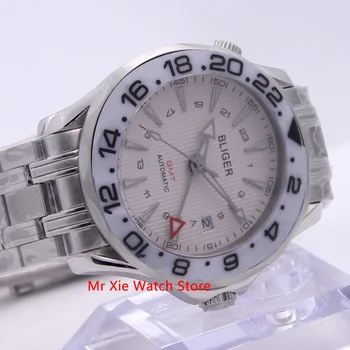 Bliger 41mm automatyczne mechaniczne zegarki męskie luksusowe szkło szafirowe ceramiczny pierścień GMT zegarki świecące wodoodporny zegarek mężczyzn