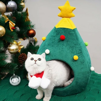 Boże Narodzenie Kot Łóżko Dom Kocięta Mata Zima Ciepła Spania Koty Gniazdo Miękkie Kosz Pet Poduszka Przenośny Zwierzęta Dostawy Namiot Ściółka