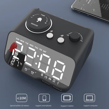Budzik cyfrowy głośnik Bluetooth, radio FM temperatura powtarzanie jasność ściemniacz do sypialni wyłącznik czasowy dekoracje do domu Cloc