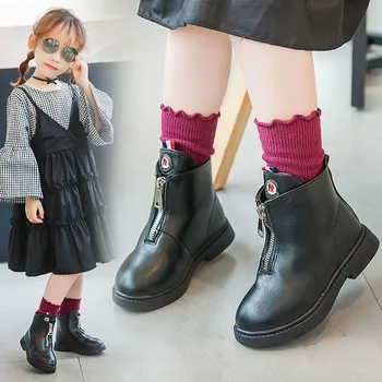 Buty dla dziewczynki jesień zima moda buty dla Dzieci księżniczki do połowy łydki dla dużych dziewczynek buty szkolne chłopcy plac obuwie czarny