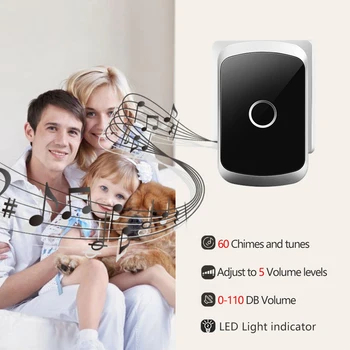 CACAZI Welcome Home Bezprzewodowy dzwonek do drzwi 300M Remote Battery CR2032 Wodoodporny US EU UK Plug Smart House Ringbell 0-110DB 220V