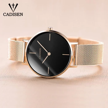 CADISEN 2019 Light Luxury Women kwarcowy zegarek bransoletka prosta moda Atmosferyczne różowe złoto pasek ze stali nierdzewnej zegarek wodoodporny