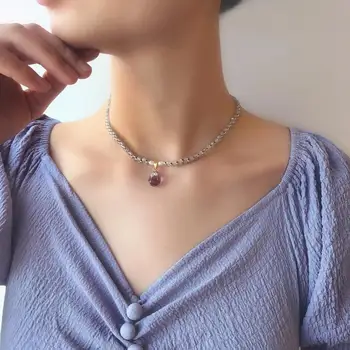 CCijiNG moda naszyjnik naszyjnik naturalny Kryształ romantyczny sweter szyi łańcuchy perła biżuteria kobiety wysokiej jakości SG0015