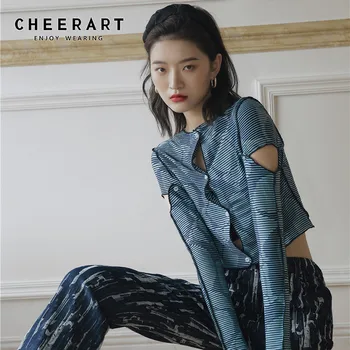 CHEERART Mesh Crop Blouse Women Fall 2020 hollow sweter z długim rękawem See Through Top Fashion Designer Clothes