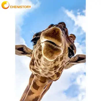 CHENISTORY 60x75cm Giraffe Oil Painting By Numbers For Adults Diy Gift Acrylic Pigment Coloring Canvas Drawing Wall Artcraft Dec