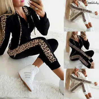CINESSD 2020 z Kapturem Ladies Long Sleeve Leopard Print Casual Suit, pierwszy wybór dla modnych dziewczyn