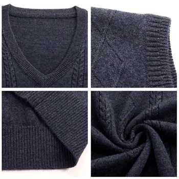 COODRONY sweter mężczyźni V-neck bez rękawów kamizelka pull Homme z dzianiny wełna kaszmir Męskie swetry 2019 Jesień Zima sweter mężczyźni 91018