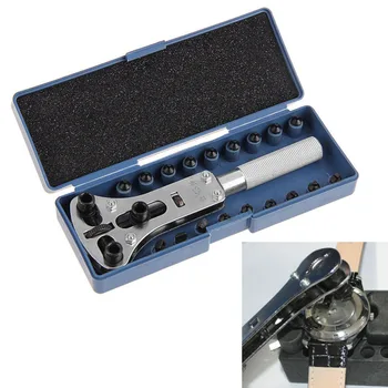 CRV Steel Adjustable Screw Watch Back Case Cover Opener Remover klucz zestaw naprawczy zestaw narzędzi z 18szt wymiennymi pinami