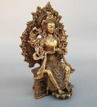 Chińska netto mosiądz siedzi posąg Buddy Guanyin