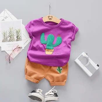 Chłopcy letnia odzież mały chłopiec 2021 krótka odzież kaktus O-neck t-shirt + szorty zestawy Dziecięce, odzież dla Dzieci 1-4 lat