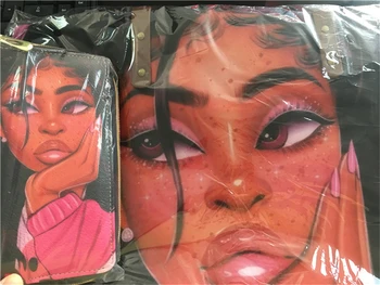 Customzied marka luksusowy projekt torby kobiety czarne sztuka afrykańska dziewczyna drukowanie 2 szt./kpl. Ręczna torba i portfel kobiety TOP-Uchwyt torby