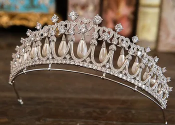 Cyrkon perły Księżniczka Korona panna młoda tiary i korony tiara ślubne akcesoria do włosów ślubny Flores tiara Noiva WIGO1056