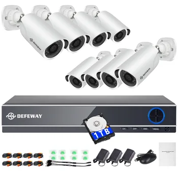 DEFEWAY 8CH 1080P Security Cameras System DVR Kit With 8Pcs 2MP Bullet Cameras Night Vision CCTV Video Surveillance With 1TB HDD