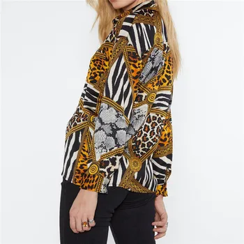 Damskie topy i bluzki Leopard Chain Print Vintage Chiffon Blouse Shirt Casual V-neck biurowa bluzka damska bluzki Blusas Plus Size