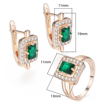 Davieslee kwadratowy zielony kamień kolczyki pierścień dla kobiet 585 różowe złoto wypełnione betonowa jasne cyrkonia CZ biżuteria zestawy DGE141