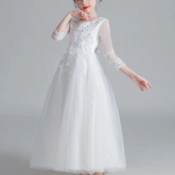 Dla dzieci sukienki dla dziewczynek sukni ślubnej kwiat sukienka Księżniczka sukienka letnia długa sukienka fotelik netto sukienka z rękawami cw683