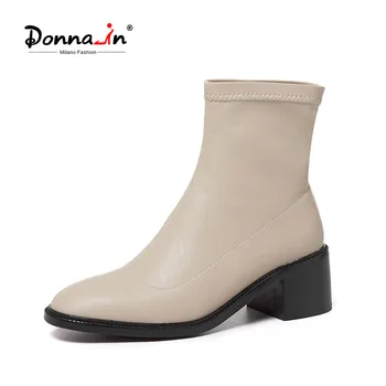Donna-in jesienne Damskie buty do szycia rzeźbione botki, modne buty na obcasie damskie botki zima 2020 buty Damskie