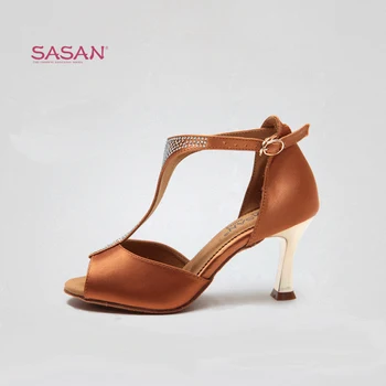 Dorośli buty balowe ameryki łacińskiej, taneczne buty kobieta dziewczyna miękkie dno SASAN S-1271 import satyna Salsa trwała okrągły podeszwa obcas