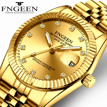 Dropshipping zegarki męskie moda luksusowy biznes Kwarcowy zegarek złoto stal wodoodporny data Hodinky Reloj Hombre zegarki męskie