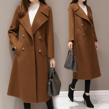 Duży rozmiar 5XL damskie wełniane długie płaszcze koreański 2020 Nowa moda двубортная cienka ciepłą odzież płaszcz casual kurtki zimowe
