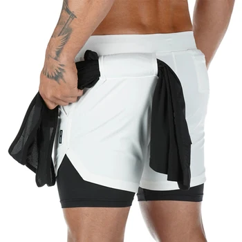 Dwuwarstwowe szorty do biegania mężczyzn 2 w 1 krótkie spodnie siłownie fitness wbudowany kieszeni Bermudy szybkoschnące spodenki plażowe Męskie sportowe spodnie