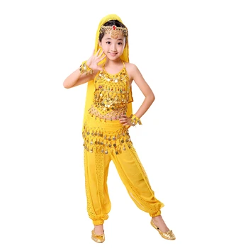 Dzieci Taniec Brzucha Strój Dziewczyny Cekinów Scenie Przedstawienie Indyjski Wschodnia Ubrania Dla Dzieci Bollywood Taniec Dekolt+Spodnie