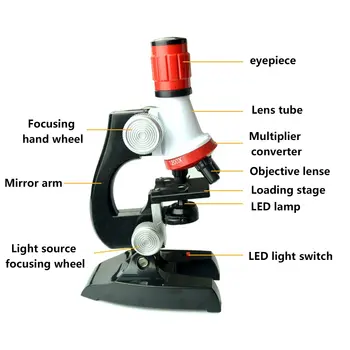 Dzieci mikroskop neutralny plastik 1200X eksperyment naukowy samouczek naukowa zabawka ogniskowa regulowana 9 szt. Zestaw