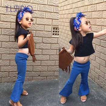Dziewczyny Legginsy Wiosna Jesień Denim Jeans Bawełna Małe Elastyczna Talia Wypłukane Niebieskie Spodnie-Dzwony Moda Dla Dzieci Novetly Dziecięce Spodnie