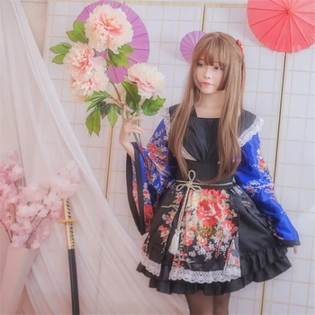 Dziewczyny Lovelive Kimono Sukienka Japoński Kawaii Anime Cosplay Kostiumy Kwiatowe Fantazje Wschodni Yukata Kobieta Koronki Lolita Partia Odzież