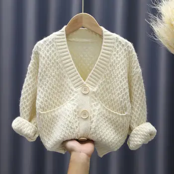 Dziewczyny drutach sweter swetry koreański jednorzędowy jednolity odzież dla Dzieci 3-13 lat Wiosna i jesień odzież Dziecięca